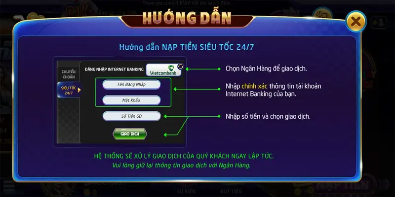Hướng dẫn nạp tiền – rút tiền tài khoản rikvip